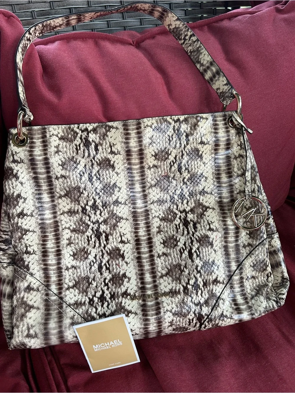 Michael Kors Snake-Print Shoulder Bag in Brown and Cream